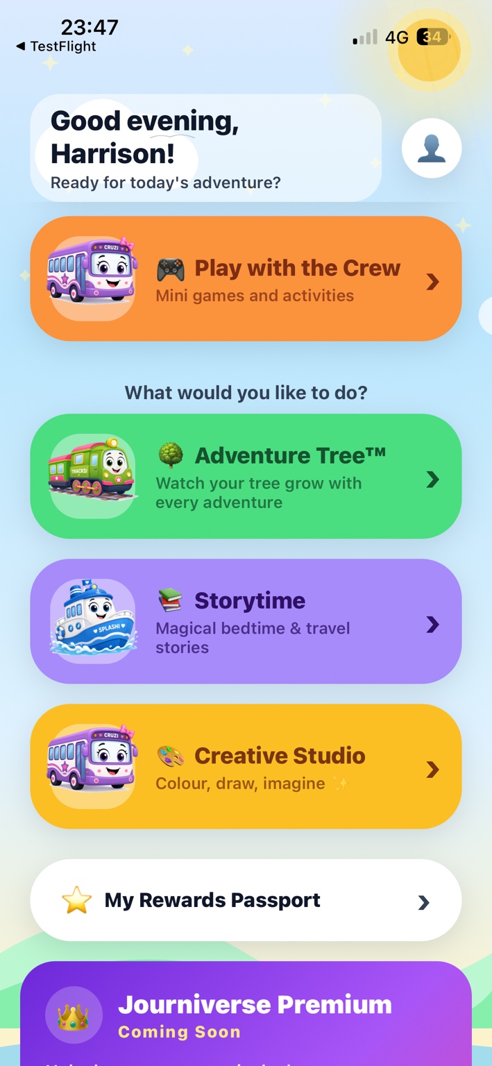 Journiverse activities menu